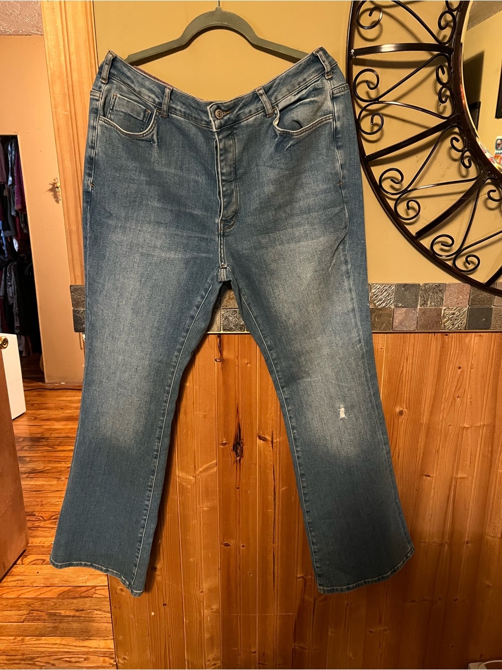 Anthropologie Distressed Medium Blue Straight Jeans